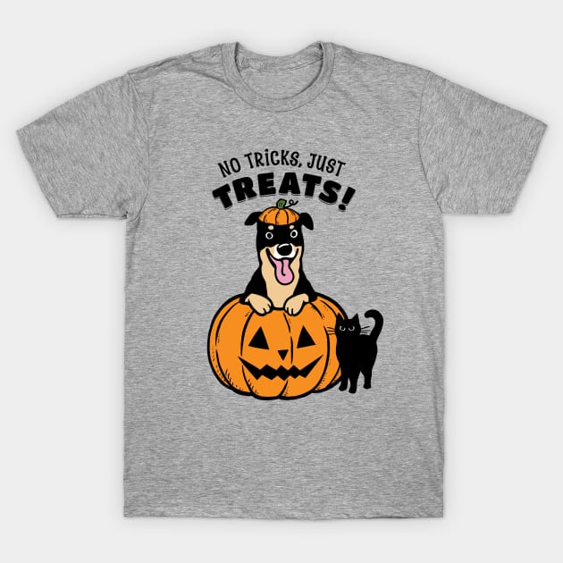 Rottweiler Halloween No Tricks Just Treats T-Shirt by Coffee Squirrel